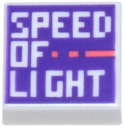 Tile 1 x 1 with Groove with Pixelated SPEED OF LIGHT and Coral Broken Line on Dark Purple Background Pattern: {бял}