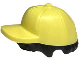 Minifigure, Hair Combo, Hair with Hat, Short Tousled Hair with Molded Bright Light Yellow Ball Cap Pattern: {черен}