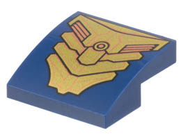 Slope, Curved 2 x 2 x 2/3 with Gold and Copper Armor Plates Pattern: {земно син}