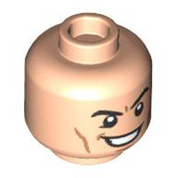 Minifigure, Head Dual Sided Black Eyebrows, Medium Nougat Cheek Lines and Dimples, Lopsided Open Mouth Smile / Breathing Apparatus Pattern - Hollow Stud : {светло нуга}