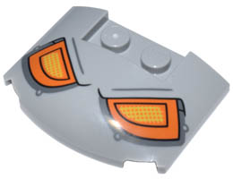 Wedge 3 x 4 x 2/3 Triple Curved with Orange and Yellow Headlights / Eyes Pattern: {умерено каменно сив}