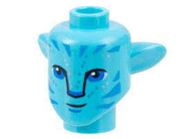 Minifigure, Head, Modified Alien Navi with Blue Eyes, Dark Azure Markings, Silver Spots, Small Closed Mouth Grin Pattern: {умерено небесносин}