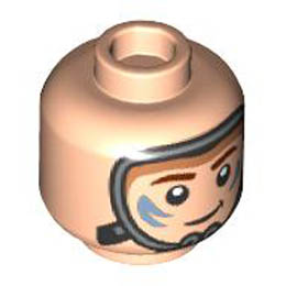 Minifigure, Head Dual Sided Child, Dark Bluish Gray Air Mask, Reddish Brown Eyebrows, Sand Blue Paint Splotches, Grin / Scowl Pattern - Hollow Stud : {светло нуга}