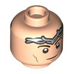 Minifigure, Head Dual Sided Dark Brown Eyebrows, Silver Tiara, Medium Nougat Cheek Lines and Chin Dimple, Smirk / Frown Pattern - Hollow Stud : {светло нуга}