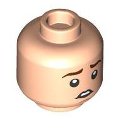 Minifigure, Head Dual Sided Reddish Brown Eyebrows, Medium Nougat Chin Dimple, Open Mouth Smile with Teeth / Scared Pattern - Hollow Stud : {светло нуга}