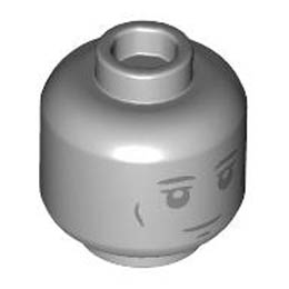 Minifigure, Head Dual Sided Statue Dark Bluish Gray Cheek Lines and Chin Dimple, Raised Eyebrows / Flat Eyebrows Pattern - Hollow Stud : {умерено каменно сив}