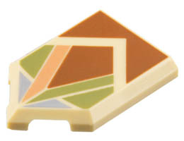 Tile, Modified 2 x 3 Pentagonal with Dark Orange, Olive Green, Nougat, and Sand Blue Angular Shapes Pattern: {тухлено жълт}