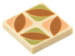 Tile 2 x 2 with Groove with Dark Orange Pointed Ovals in Nougat and Olive Green Quarters Pattern: {тухлено жълт}