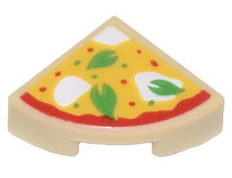 Tile, Round 1 x 1 Quarter with Pizza Slice with Green Basil Leaves and White Mozzarella Cheese Pattern: {тухлено жълт}
