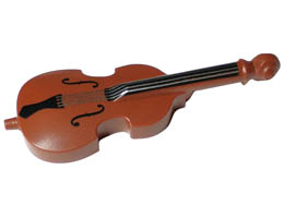 Minifigure, Utensil Musical Instrument, Double Bass with Black Neck, Tailpiece, and F Holes and Silver Strings Pattern: {червеникаво-кафяв}