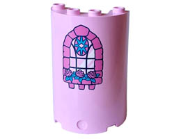 Cylinder Half 2 x 4 x 5 with 1 x 2 Cutout with Dark Pink Bricks and Flowers, Dark Azure Leaves and Star and Black Window Frame Pattern : {светло пурпурен}