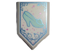 Tile, Modified 2 x 3 Pentagonal with Light Aqua Shoe Cinderella Glass Slipper with Metallic Light Blue Border and Metallic Pink Sparkles Pattern : {бял}