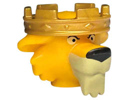 Minifigure, Head, Modified Lion with Molded Gold Crown and Printed Eyes, Black Nose and Tan Muzzle and Beard Pattern: {огнено жълто-оранжев}