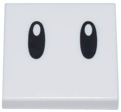 Tile 2 x 2 with Groove with Black Oval Eyes with Pupils Pattern (Super Mario Turnip Face): {бял}