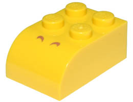 Slope, Curved 3 x 2 x 1 with 4 Studs with 2 Medium Nougat Curved Lines Pattern (Super Mario Cooligan Nostrils): {ярко жълт}