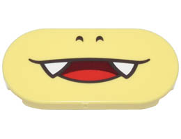 Tile, Round 2 x 4 Oval with Black Nostrils and Open Mouth Smile with White Fangs and Red Tongue Pattern (Super Mario Pom Pom Lower Face) : {студено жълт}