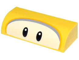 Slope, Curved 1 x 4 x 1 1/3 with Black Oval Eyes on White Background, Bright Light Orange and Dark Bluish Gray Border Pattern (Super Mario Fliprus) : {ярко жълт}