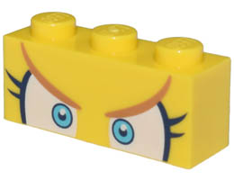 Brick 1 x 3 with Angry Medium Azure and White Eyes, Dark Blue Eyelashes, and Medium Nougat Eyelids Pattern (Super Mario Wendy): {ярко жълт}