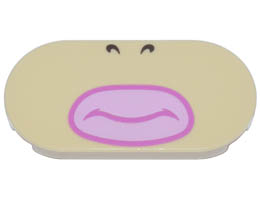 Tile, Round 2 x 4 Oval with Dark Brown Nostrils, Bright Pink Lips, and Dark Pink Closed Mouth Pattern (Super Mario Wendy Lower Face) : {тухлено жълт}