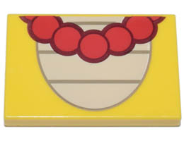 Tile 2 x 3 with Tan Oval with Dark Tan Lines and Necklace with Large Red Beads Pattern (Super Mario Wendy Belly): {ярко жълт}