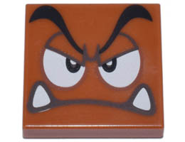 Tile 2 x 2 with Groove with Goomba Face Angry with Half Closed Eyelids Pattern: {тъмно оранжев}