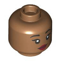 Minifigure, Head Dual Sided Female Black Eyebrows, Dark Red Lips, Lopsided Open Mouth Smile with Teeth and Tongue / Closed Mouth Pattern - Hollow Stud : {умерен нуга}