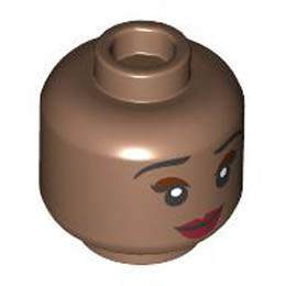 Minifigure, Head Dual Sided Female Black Eyebrows, Reddish Brown Eye Shadow, Dark Red Lips, Open Mouth Smile / Closed Mouth Smile Pattern - Hollow Stud : {умерено кафяв}