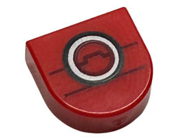 Tile, Round 1 x 1 Half Circle Extended with White and Black Circles and Dark Red Lines Pattern (Baymax Charging Station): {ярко червен}