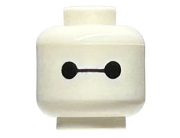 Minifigure, Head Alien with Black Eyes and Connecting Line Pattern (Baymax) - Vented Stud: {бял}