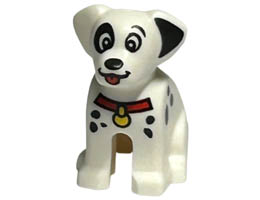 Dog, Dalmatian, Sitting with Black Ear, Nose and Spots, and Red Tongue and Collar with Yellow Tag Pattern: {бял}
