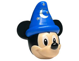 Minifigure, Head, Modified Mouse with Molded Black Ears and Blue Wizard Hat and Printed Nose, White Eyes and Silver Moon and Stars Pattern (Mickey) : {светло нуга}