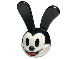 Minifigure, Head, Modified Rabbit with Molded Black Rounded Ears and Printed Black Eyes and Mouth with Red Tongue Pattern (Oswald): {бял}