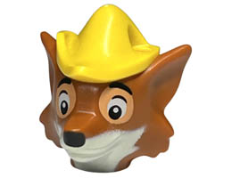 Minifigure, Head, Modified Fox with Molded Yellow Hat with Hole and Printed Black and White Eyes with Nougat Outline, Nose, Muzzle and Beard Pattern : {тъмно оранжев}