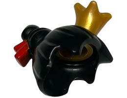 Minifigure, Hair Female with Bun and Bangs with Molded Gold Crown and Printed Red Hair Clip Pattern: {черен}
