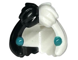 Minifigure, Hair Female Short, Bob Cut with Molded Black Right Side and Printed Dark Turquoise Earrings Pattern: {бял}