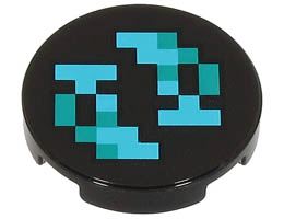 Tile, Round 2 x 2 with Bottom Stud Holder with Pixelated Medium Azure and Dark Turquoise Shapes and Squares Pattern (Minecraft Sculk Shrieker) : {черен}