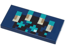 Tile 2 x 4 with Pixelated Black, Dark Turquoise, Tan and Dark Tan Lines and Shapes Pattern (Minecraft Warden Chest): {земно син}