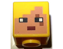 Minifigure, Head, Modified Cube with Pixelated Nougat Face, Black Eyes, Dark Red Mouth, and Medium Nougat Eye Scar Pattern (Minecraft Dragon Archer) : {ярко жълт}