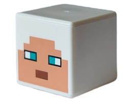 Minifigure, Head, Modified Cube with Pixelated Nougat Face, Dark Turquoise Eyes and Reddish Brown Mouth Pattern (Minecraft Guardian Warrior) : {бял}