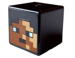 Minifigure, Head, Modified Cube with Pixelated Reddish Brown and Nougat Face, Black Eyes and Mouth Pattern (Minecraft Sentinel Soldier) : {черен}