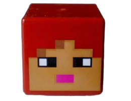 Minifigure, Head, Modified Cube with Pixelated Medium Nougat and Nougat Face, Black Eyes and Dark Pink Mouth Pattern (Minecraft Jungle Explorer) : {нов тъмно червен}