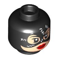 Minifigure, Head Female Balaclava, White Stitching, Light Nougat Face, Red Lips Pattern - Vented Stud: {черен}