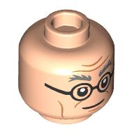 Minifigure, Head Dual Sided Dark Bluish Gray Bushy Eyebrows, Medium Nougat Cheek Lines and Wrinkles, Black Glasses, Slight Grin / Slight Frown Pattern - Vented Stud: {светло нуга}