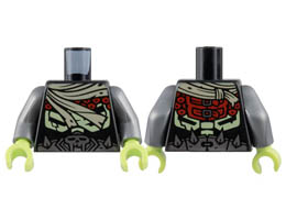 Torso Tan Scarf, Red Circles, Yellowish Green Ribcage, Silver Belt with Skull and Spikes Pattern / Flat Silver Arms / Yellowish Green Hands : {черен}