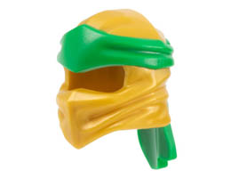 Minifigure, Headgear Ninjago Wrap Type 4 with Molded Green Headband Pattern: {топло златист}