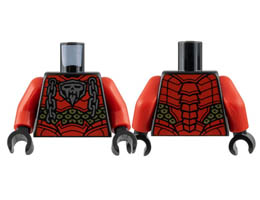 Torso Armor Red Plates, Silver Skull and Chains, Gold Circles Pattern / Red Arms / Black Hands: {черен}