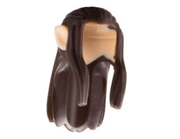 Minifigure, Hair Long Wavy with Braid and Molded Hard Plastic Light Nougat Elf Ears Pattern - Flexible Rubber: {тъмно кафяв}