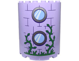 Cylinder Half 3 x 6 x 6 with 1 x 2 Cutout with Bright Green Grass and Vines, 2 Bright Light Blue Round Windows with Silver Frames, and Dark Purple Bricks Pattern : {лавандулов}