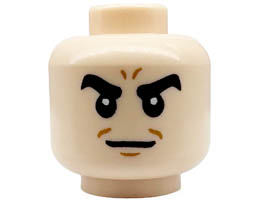 Minifigure, Head Thick Black Eyebrows, Medium Nougat Chin Dimple and Forehead Lines, Neutral Pattern (Sandman) - Hollow Stud: {светло нуга}