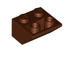Покривна плочка 2X2/45° инверсна (*) с кух кръгъл долен пин: {червеникаво-кафяв}